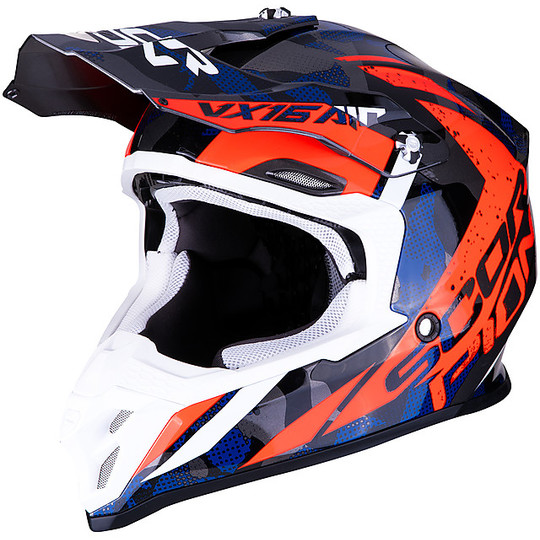 Motocross Helm Cross Enduro Scorpion VX-16 WAKA Silber Rot Blau