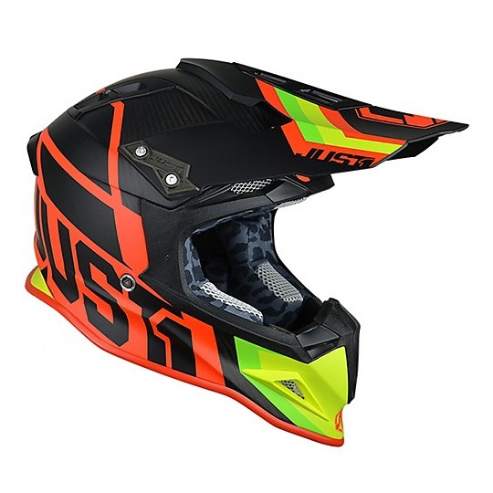 Motocross Helmet Cross Enduro in Fiber Just1 J12 Unit Red Lime