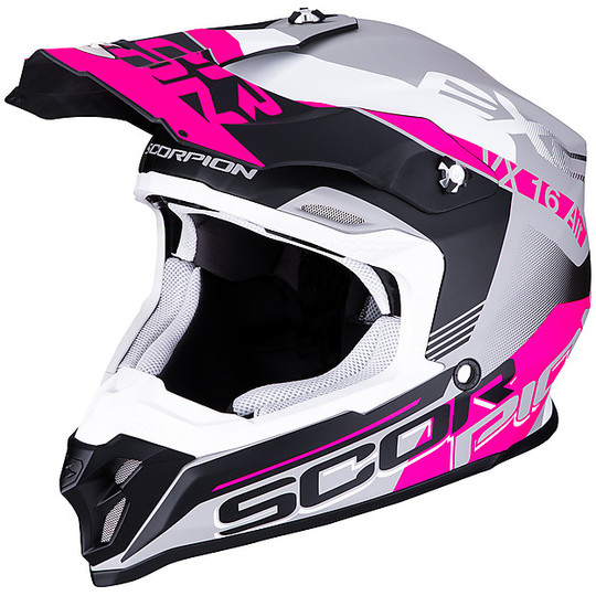 Motocross Helmet Cross Enduro Scorpion VX-16 ARHUS White Matt Pink For ...