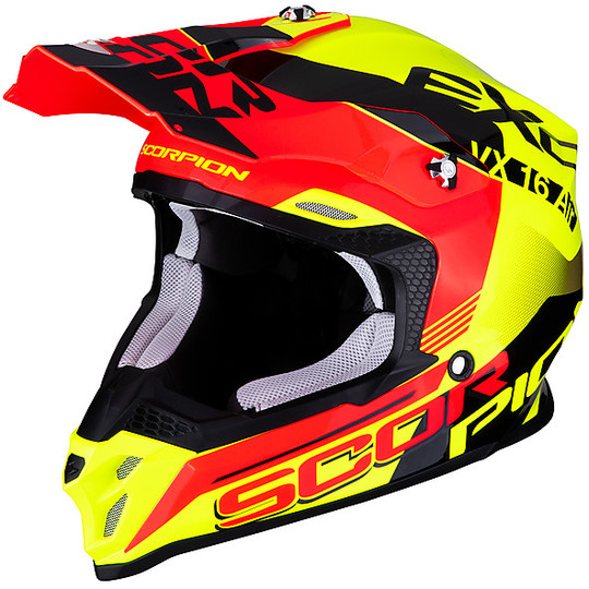 Motocross Helmet Cross Enduro Scorpion VX-16 ARHUS Yellow Red Fluo