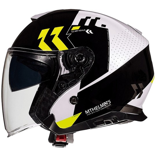 MotoJet Double Visor Helmet MT Helmets THUNDER 3 SV Jet Venus A3 Fluo Yellow