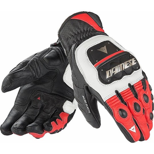 Motorbike Leather Gloves Dainese 4 Stroke Ages White / Red / Black