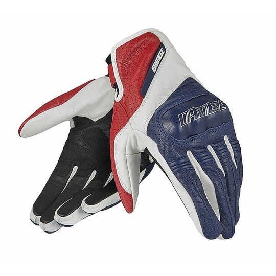 Motorbike Leather Gloves Summer Dainese Essential Blue / White / Red