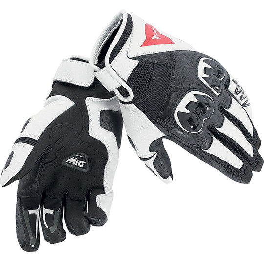 Motorbike Leather Gloves Summer Dainese Mig C2 Black / White