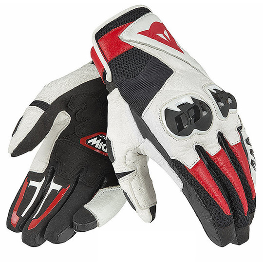 Motorbike Leather Gloves Summer Dainese Mig C2 White Red