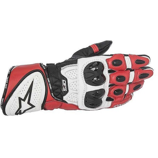 Motorbike Leather Racing Gloves Alpinestars GP Plus R Blacks Red White