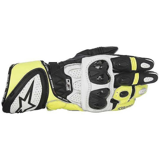 Motorbike Leather Racing Gloves Alpinestars GP Plus R Blacks Yellow White
