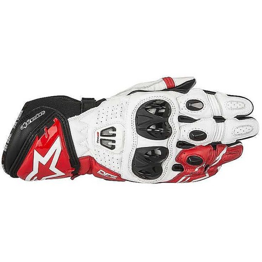 Motorbike Leather Racing Gloves Alpinestars GP Pro R2 Black White Red