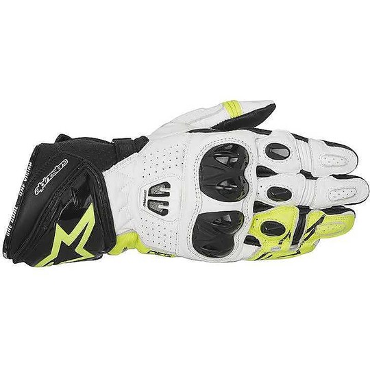 Motorbike Leather Racing Gloves Alpinestars GP Pro R2 Black Yellow White