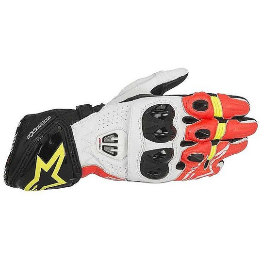 Motorbike Leather Racing Gloves Alpinestars GP Pro R2 White Black Red Yellow