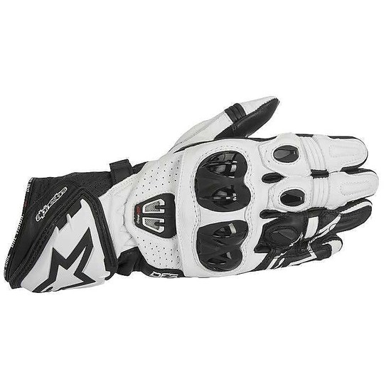 Motorbike Leather Racing Gloves Alpinestars GP Pro R2 White Black