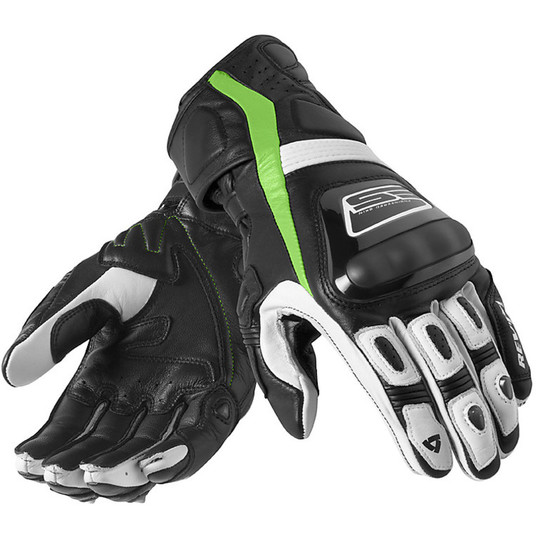 Motorbike Leather Racing Gloves Rev'it Stellar Black Green