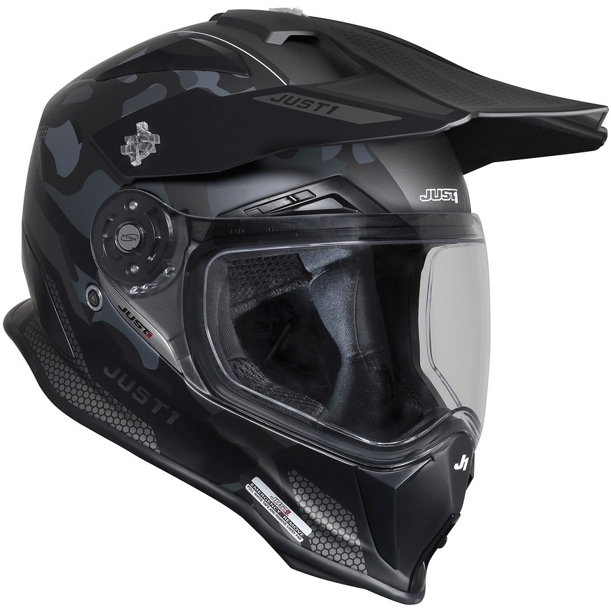 Motorcycle Adventure Helmet in Just1 J14-F ELITE Camo Titanium Fiber