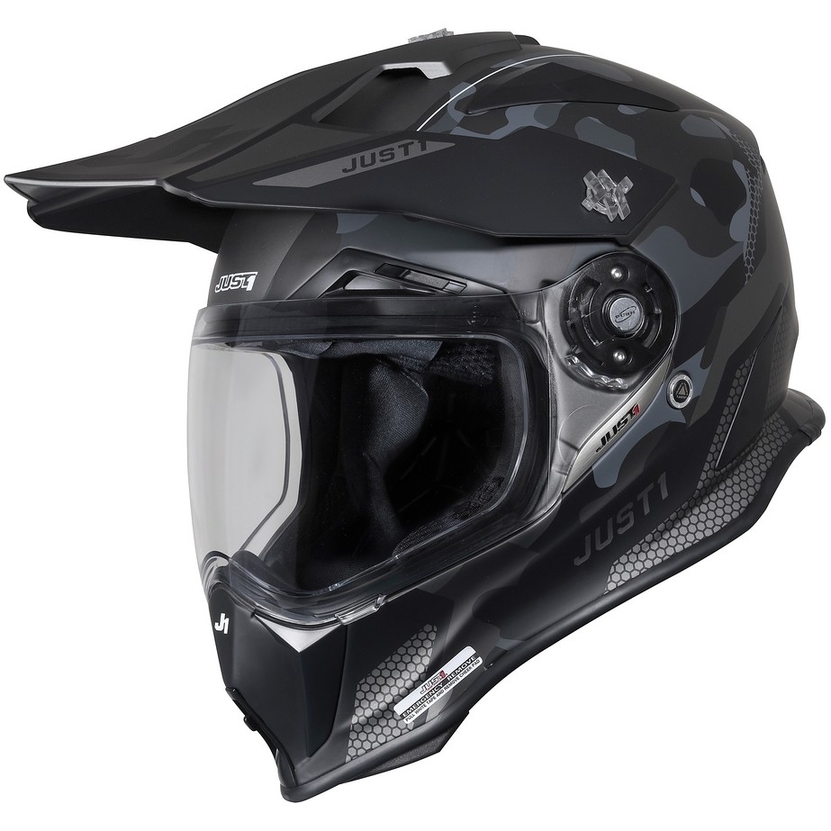 Motorcycle Adventure Helmet in Just1 J14-F ELITE Camo Titanium Fiber