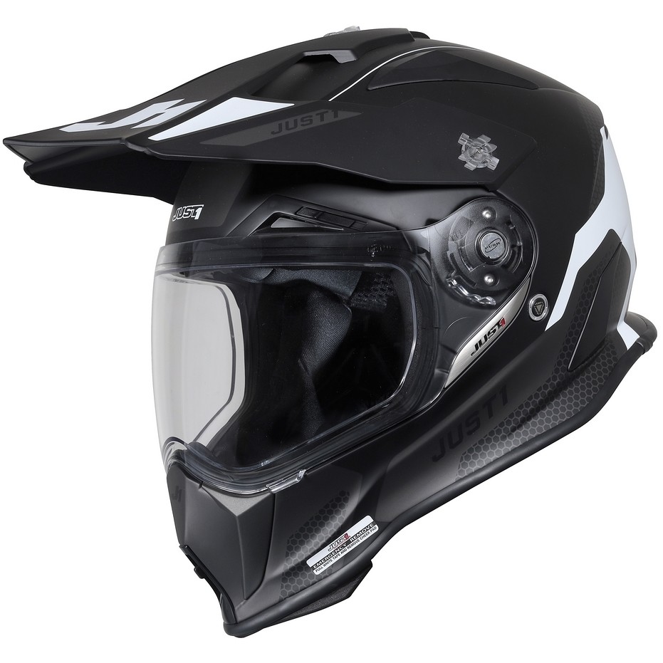 Motorcycle Adventure Helmet in Just1 J14-F ELITE Fiber Black White