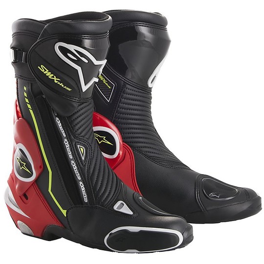 Motorcycle Boots Alpinestars Racing SMX Plus Black Red White Yellow Fluo