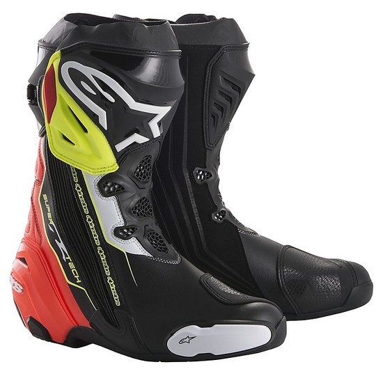 Motorcycle Boots Alpinestars Racing SUPERTECH R Black Red Yellow Fluo