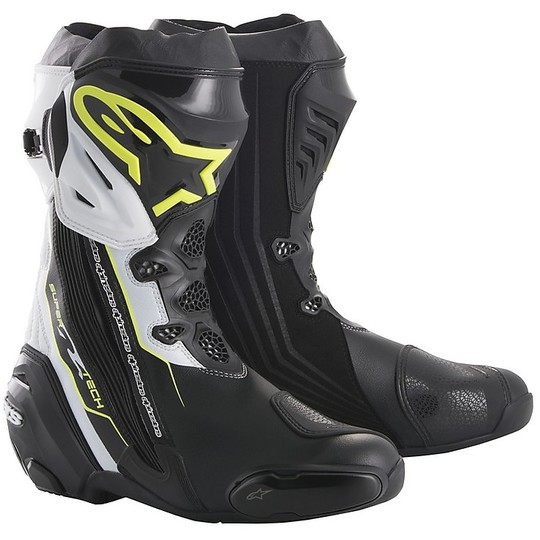 Motorcycle Boots Alpinestars Racing SUPERTECH R Black White Yellow Fluo