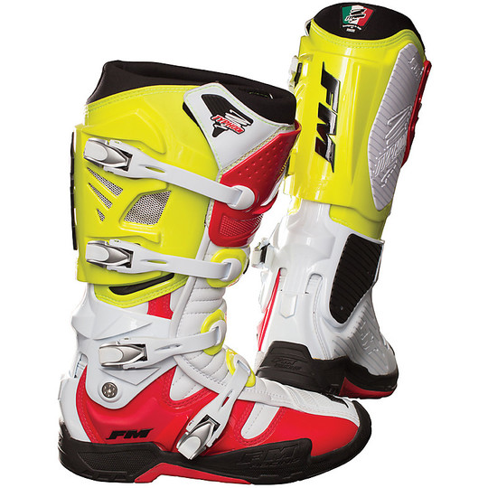 Motorcycle Boots Cross Enduro Racing Typhoon FM Top Of Range Double Joint Black Fluorescent Yellow
