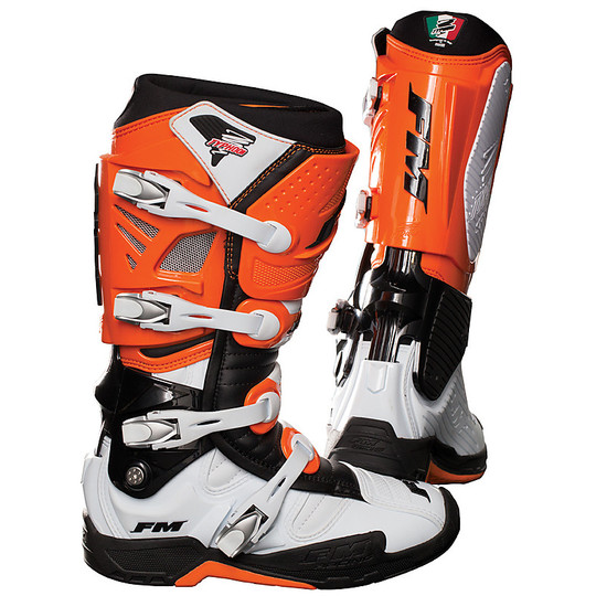 Motorcycle Boots Cross Enduro Racing Typhoon FM Top Of Range Double Joint Orange White