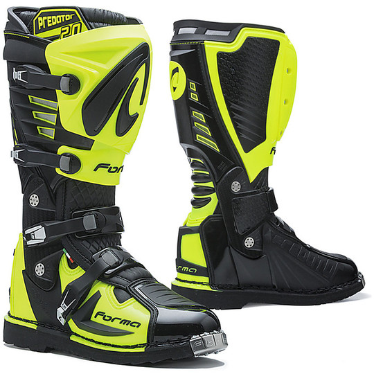 Motorcycle Boots Cross Enduro Shape Predator 2.0 Black Yellow Fluo