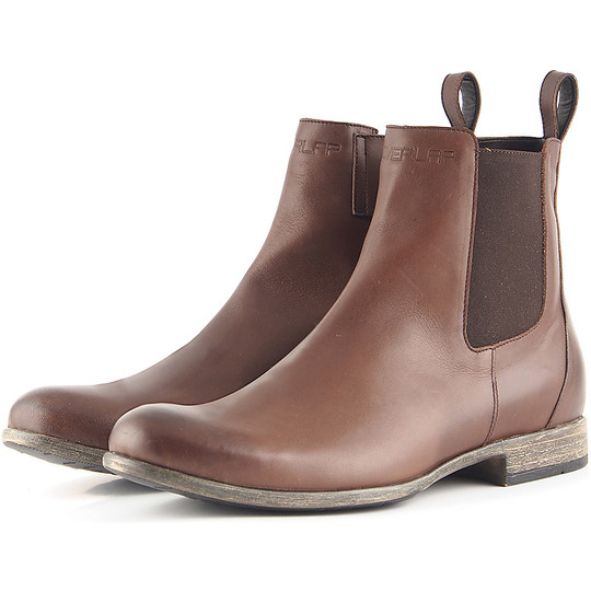 Motorcycle Boots in Overlap Chelsea Brown Leather Approved CE WP
