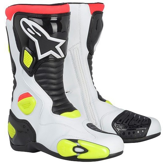 Motorcycle Boots Racing Alpinestar S-MX 5 White / Black / Red / Yellow Fluo