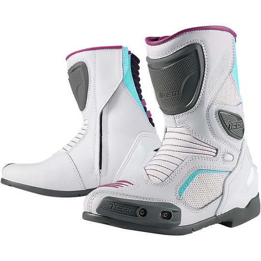 Motorcycle Boots Racing Leather Model Icon Overlord Lady White