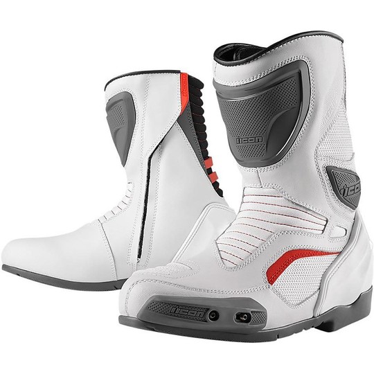 Motorcycle Boots Racing Leather Model Icon Overlord White