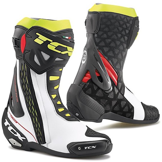 Motorcycle Boots TCX Racing RT-Race White Red Fluorescent Yellow
