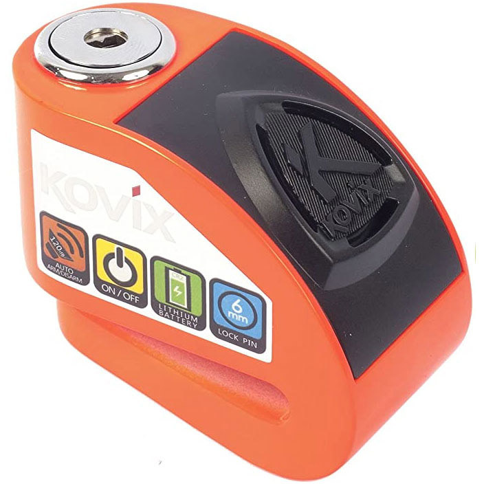 Motorcycle Disc Lock With Sound Alarm KOVIX KD6 In Zinc Alloy Pin 6 mm Orange