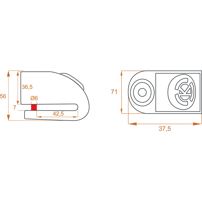 Motorcycle Disc Lock With Sound Alarm KOVIX KD6 In Zinc Alloy Pin 6 mm Orange