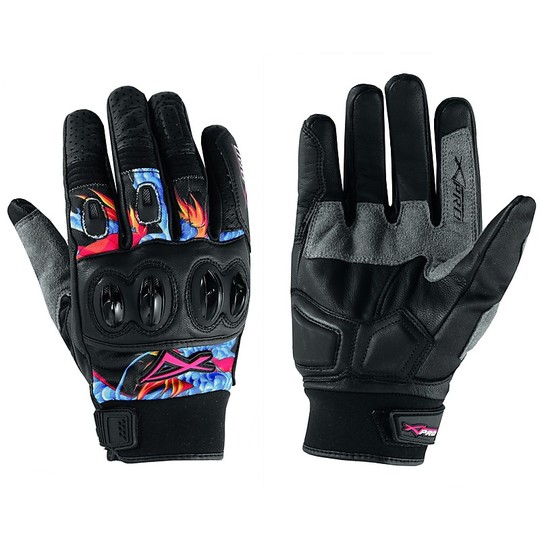 Motorcycle Gloves A-Pro Leather and Fabric Blue Fender