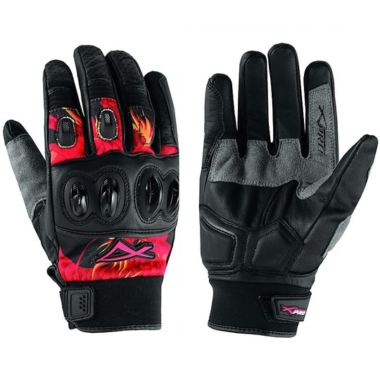 Motorcycle Gloves A-Pro Leather and Fabric Red Fender