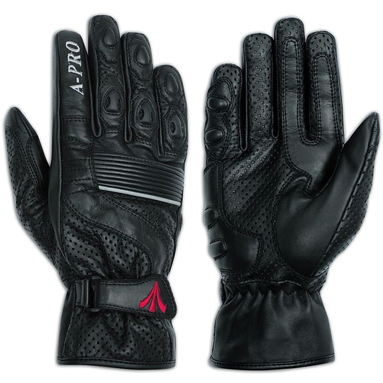 Motorcycle Gloves A-Pro Leather Full Grain Perforated Black Filter