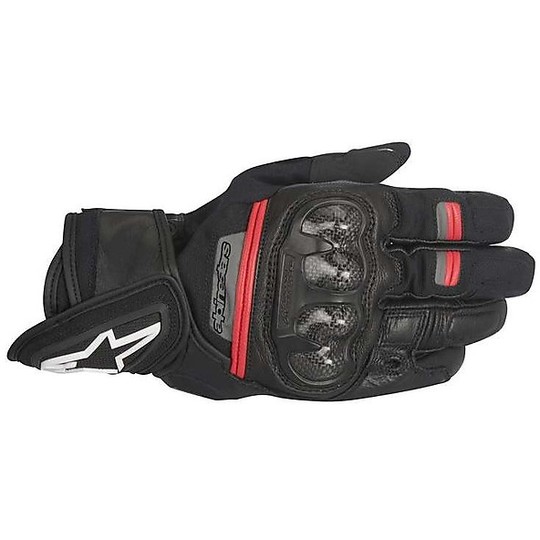 Motorcycle Gloves Alpinestars leather and textile Rage Drystar Black Red