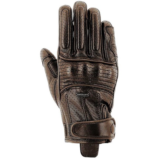 Motorcycle Gloves Custom Perforated Leather Overlap Slick Brown