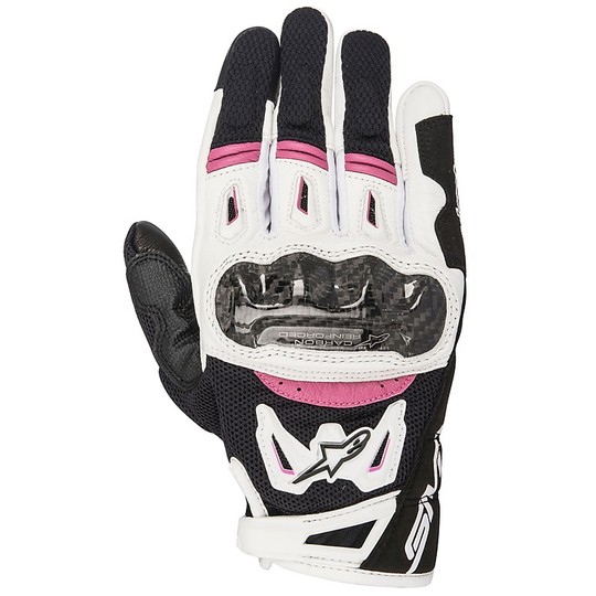 Motorcycle Gloves Donna Fabric Perforated Alpinestars SMX-2 Air Carbon v2 Black White Pink