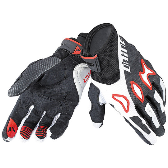 Motorcycle Gloves Fabric Dainese Raptors Black / White / Red Lava