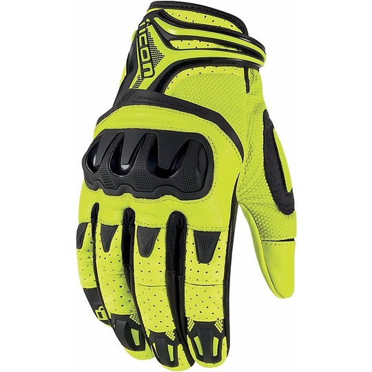 Motorcycle Gloves Fabric Icon Overlord Resistance Hi-Vision Yellow