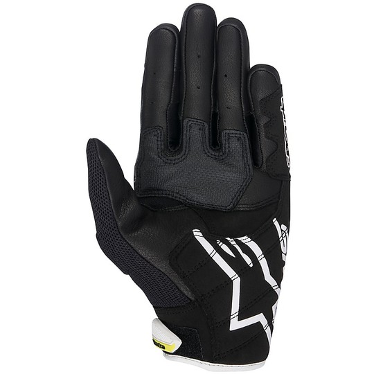 Motorcycle Gloves Fabric Perforated Alpinestars SMX-2 Air Carbon v2 Black White Yellow Fluo