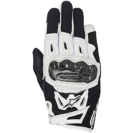 Motorcycle Gloves from Fabric Women Openwork Alpinestars SMX-2 Air Carbon v2 Black White