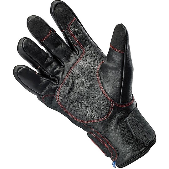 Motorcycle Gloves In 100% Biltwell Leather Model Belden Black Redline