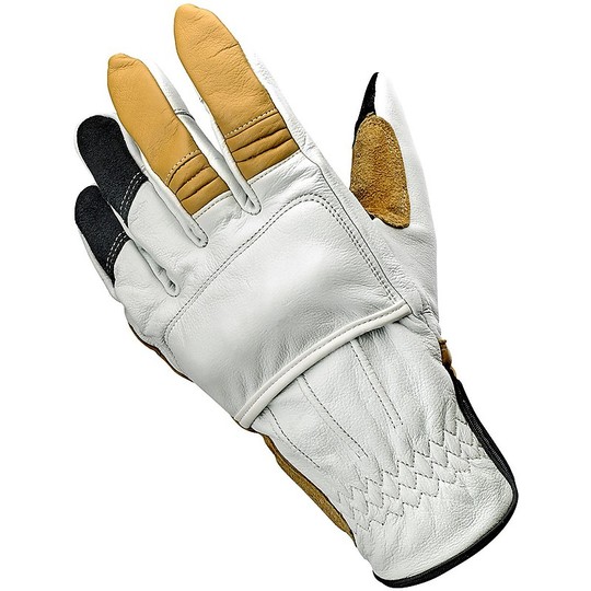 Motorcycle Gloves In 100% Biltwell Leather Model Belden White Cement