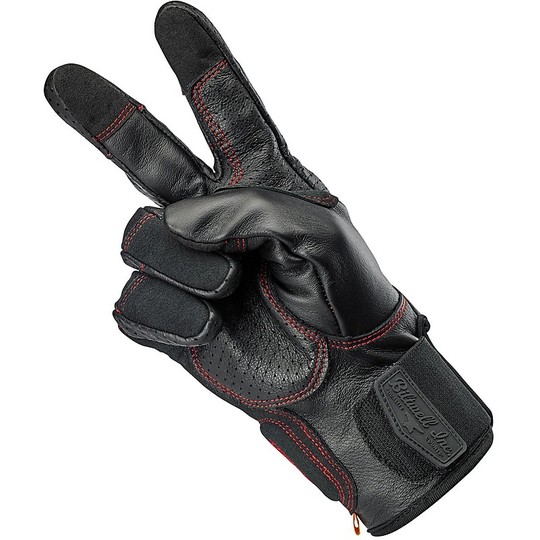 Motorcycle Gloves In 100% Biltwell Leather Model Borrego Black Redline