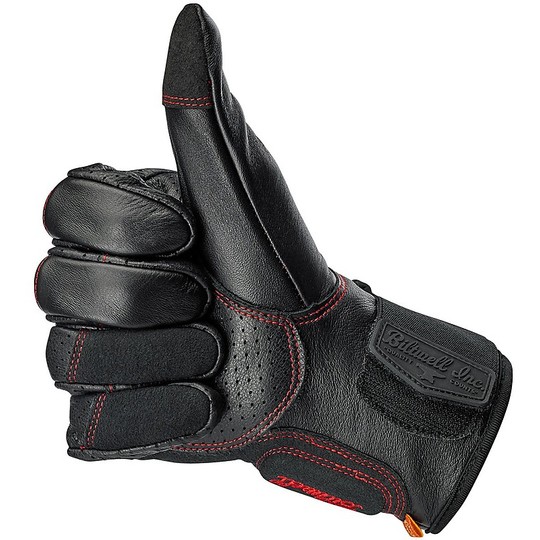 Motorcycle Gloves In 100% Biltwell Leather Model Borrego Black Redline
