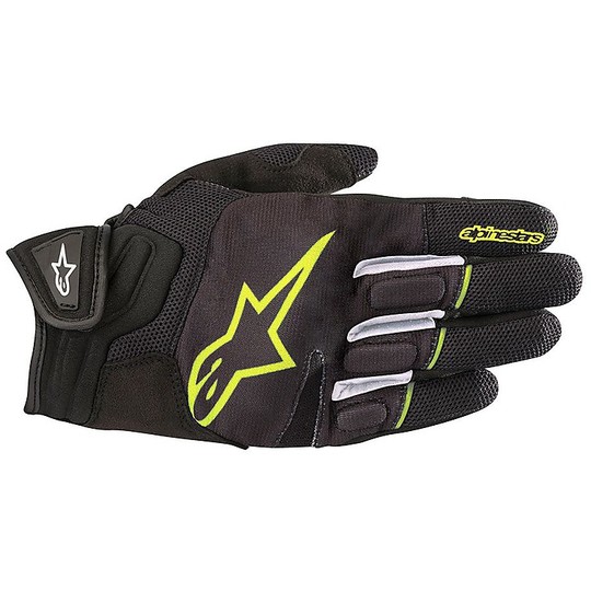 Motorcycle Gloves In Alpinestars Fabric ATOM Black Yellow Fluo