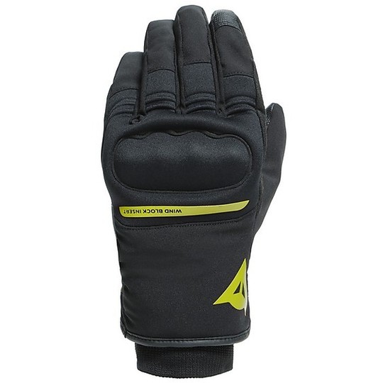 Motorcycle Gloves in Dainese Fabric AVILA D-DRY Black Fluo Yellow