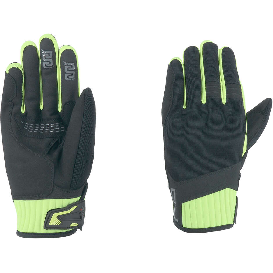 Motorcycle Gloves In Fabric Oj Atmosfere LEVER Black Yellow Onmologati CE