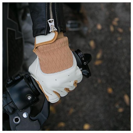 Motorcycle Gloves In Leather and Biltwell Fabric Model Bantam White Leather